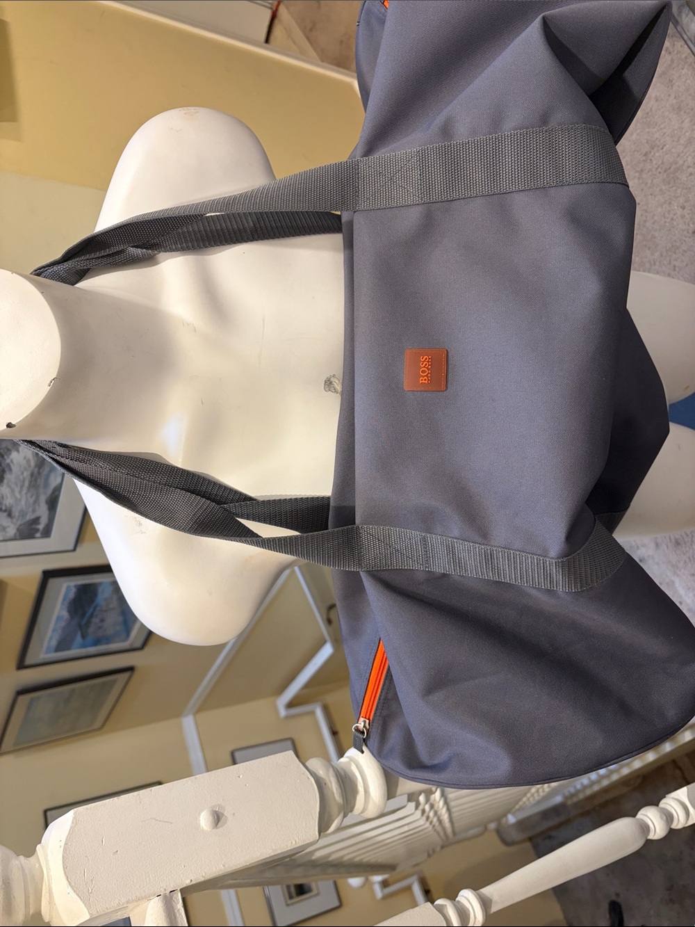 Hugo Boss Gray Duffel Bag with Orange Trim